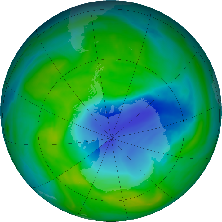 Antarctic ozone map for 11 December 2007